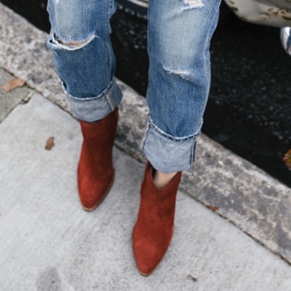 Freda Salvador Luck Suede Block Ankle Heel Boots, Brick Red, Size 6.5 - Picture 3 of 16